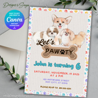 Dog Birthday Party Invitation | Let’s Pawty Editable Canva Template | Printable Pet-Themed Kids Birthday Invite | Cute 5x7 Digital Download
