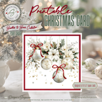 Printable Christmas Card | Red Bow Ornaments with Holly & Winter Florals | Elegant Holiday Card