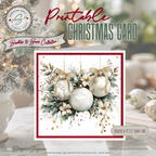 Printable Holiday Card | White & Gold Christmas Ornaments with Poinsettias | Elegant Square Card