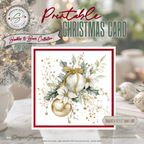 Printable Christmas Card | Gold Bow Ornaments with Evergreen & Pinecones | Elegant Holiday Card