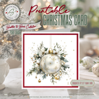Elegant Printable Christmas Card | White & Gold Ornament with Winter Greenery | Holiday Greeting Card