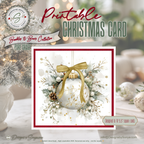 Elegant Printable Christmas Card | Gold Bow Ornament with Holly & Pinecones | Watercolor Holiday Card