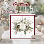 Printable Christmas Card | White Ornament with Poinsettias & Holly | Elegant Watercolor Holiday Card