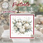 Elegant Christmas Card Printable | White & Gold Ornaments with Winter Florals | Square Holiday Card
