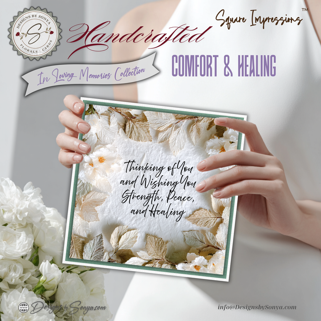 Handcrafted Sympathy Card – Comfort & Healing Square Design with Lined Coordinated Envelope, Thinking of You, Grief Support, Memorial Gift