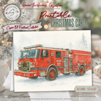Printable Firetruck Christmas Card • Engine 37 Watercolor Holiday Card • Honor the Heroes • A2 (5.5"x4.25") Folded Greeting Card