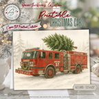 Printable Firetruck Christmas Card with Engine 37 Tree Delivery, Honor the Heroes Holiday Collection • Firefighter A2 (5.5"x4.25") Folded Greeting Card
