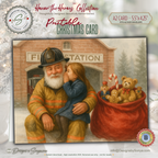 Fireman Santa Printable Christmas Card • A2 (5.5”x4.25”) • Whispering Child, Fire Station Scene, Watercolor First Responder Holiday Art