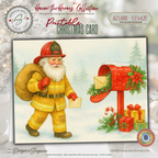 Printable Firefighter Santa Christmas Card, A2 (5.5”x4.25”), Fireman Holiday Greeting, First Responder Gift, Watercolor Art, Mailbox Scene