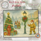 Printable Fireman Santa Christmas Card, Firefighter Holiday Greeting, A2 (5.5”x4.25”), First Responder Gift, Carolers & Decorated Tree Scene