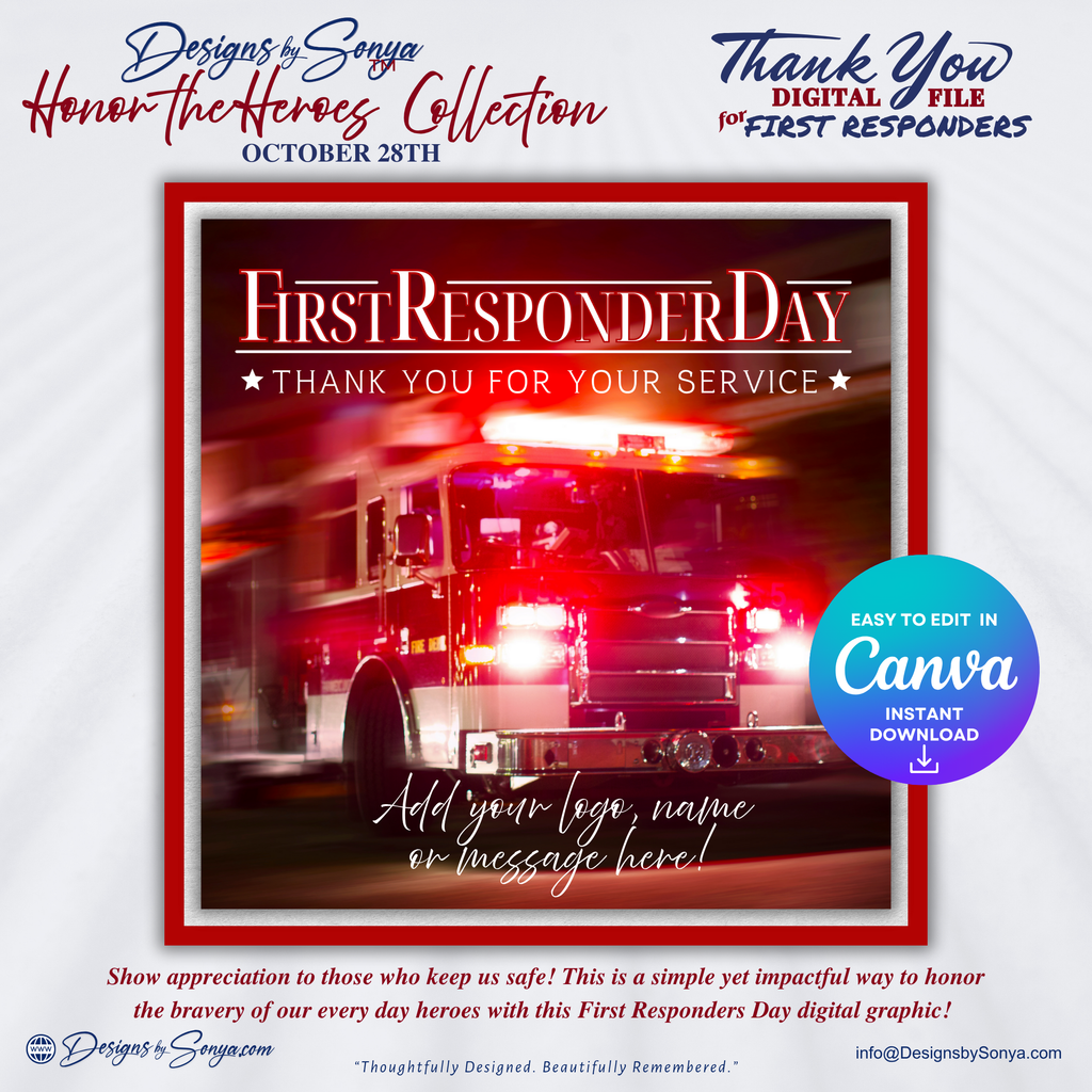 First Responder Firetruck Digital Download | Editable Canva Template | Thank You for Your Service Printable | Hero Appreciation Art