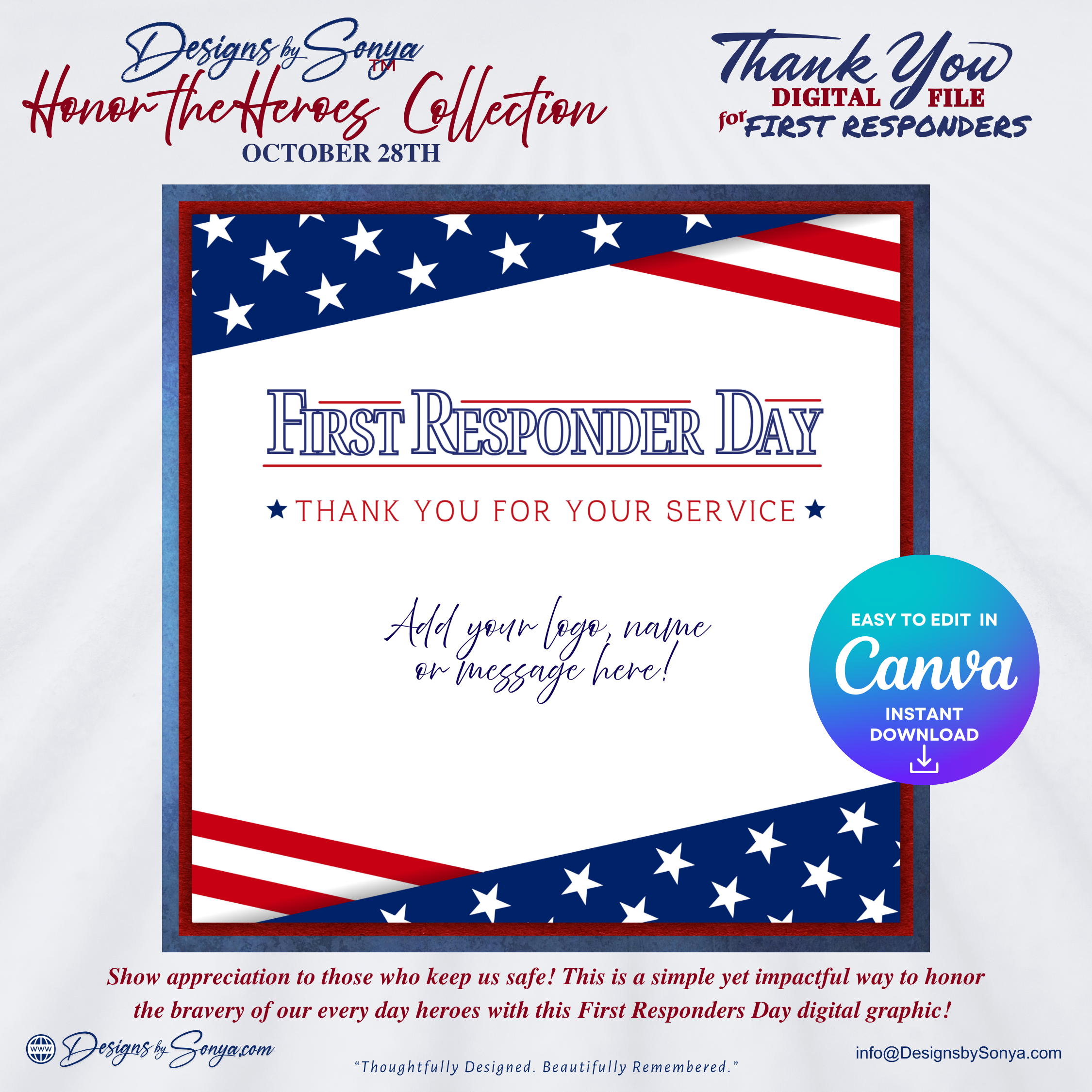 First Responder Day Digital Download | Editable Canva Template | Honor the Heroes Collection | Thank You Printable Gift
