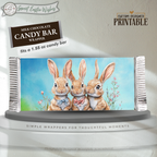 Three Bunny Easter Candy Bar Wrapper Printable – Watercolor Spring Chocolate Wrap for 1.55 oz Bars – Classroom Party Favor - Easter Basket Treat