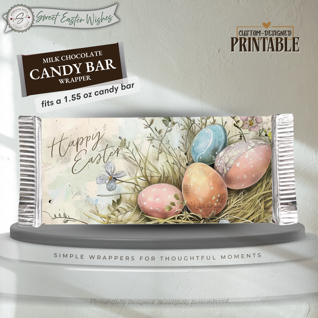 Speckled Easter Eggs Candy Bar Wrapper Printable – Sweet Easter Wishes Chocolate Sleeve – Spring Party Favor for Kids Teachers Friends - Easter Basket