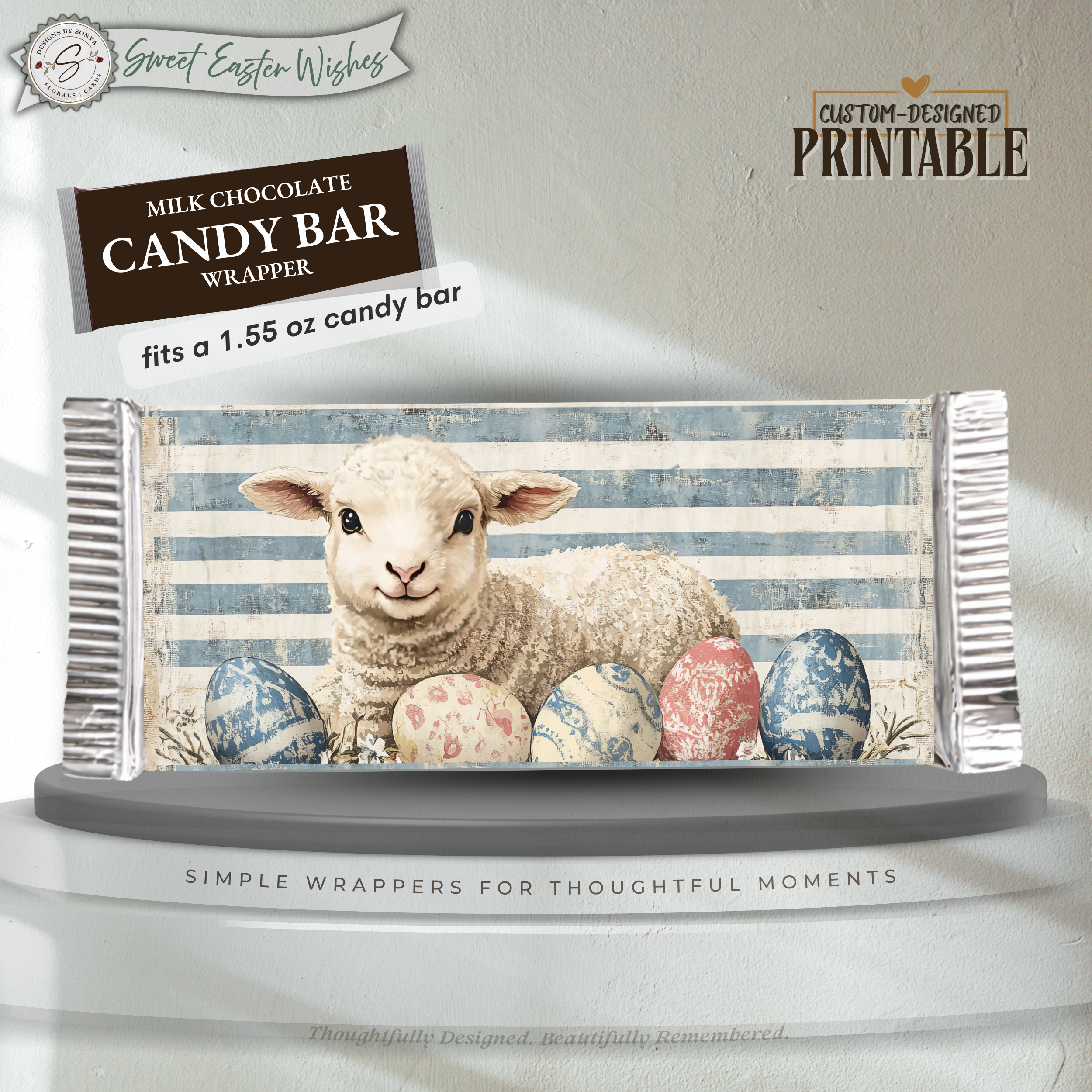 Easter Lamb Candy Bar Wrapper Printable – Sweet Easter Wishes Chocolate Bar Sleeve – Spring Treat Party Favor for Kids, Teachers & Friends