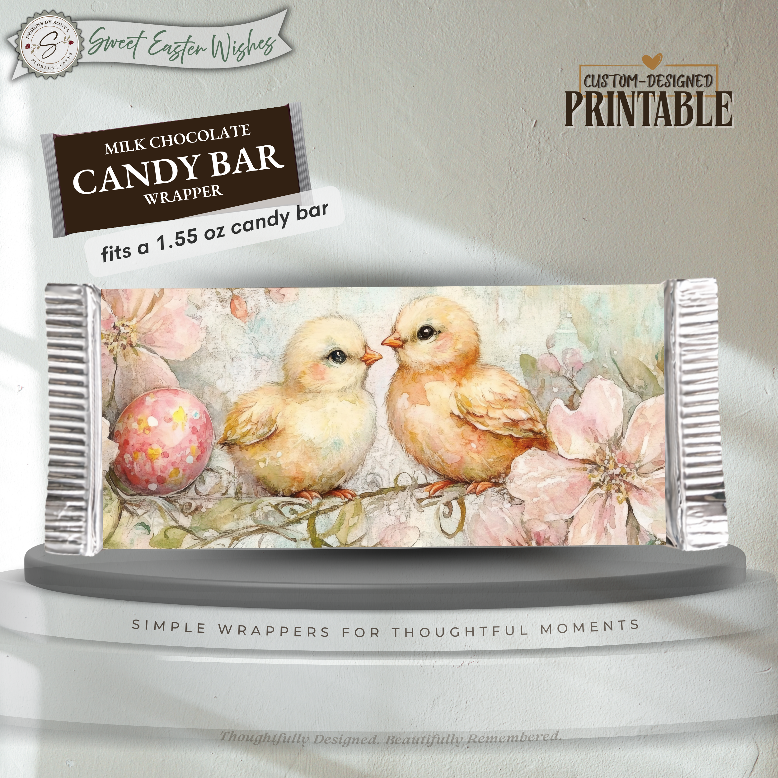 Baby Chick Easter Candy Bar Wrapper Printable – Watercolor Spring Happy Easter Chocolate Sleeve – Classroom, Church Treat Favor