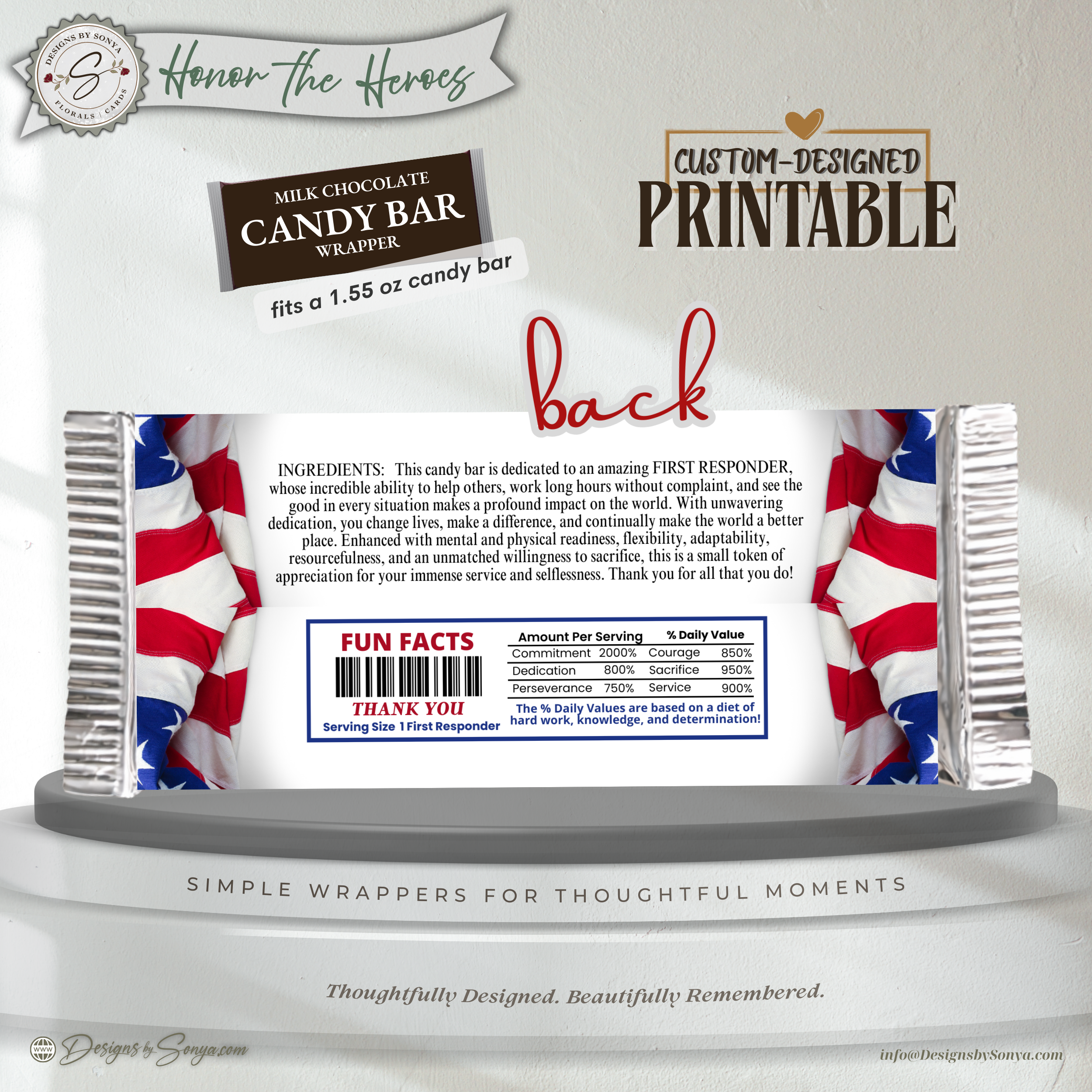 First Responder Candy Bar Wrapper Printable Thank You Gift – 1.55 oz Chocolate Wrapper, Appreciation Favor, Instant Download
