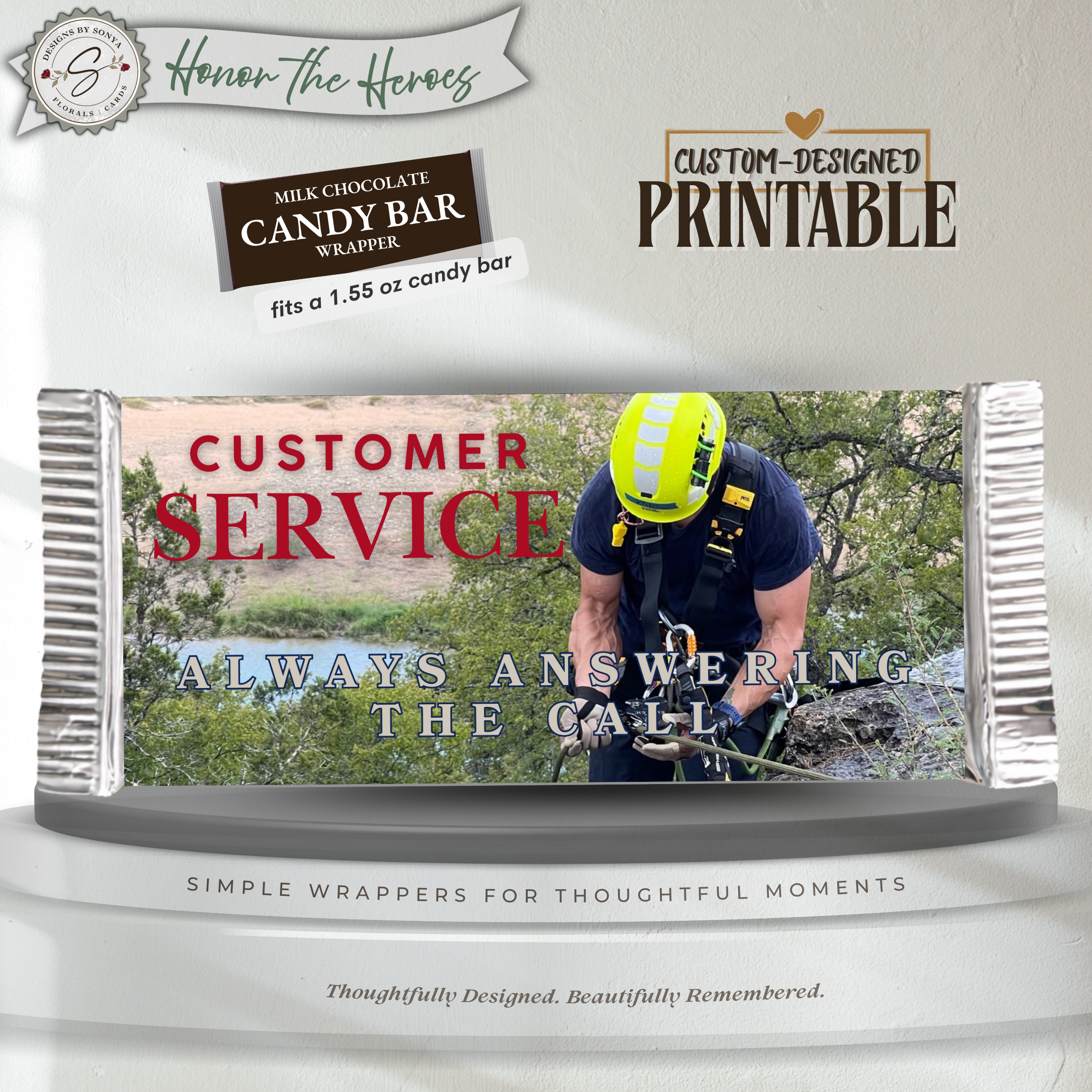 Honor the Heroes First Responder Candy Bar Wrapper Printable – Customer Service Always Answering the Call – Thank You Gift Favor – 1.55 oz Chocolate Bar