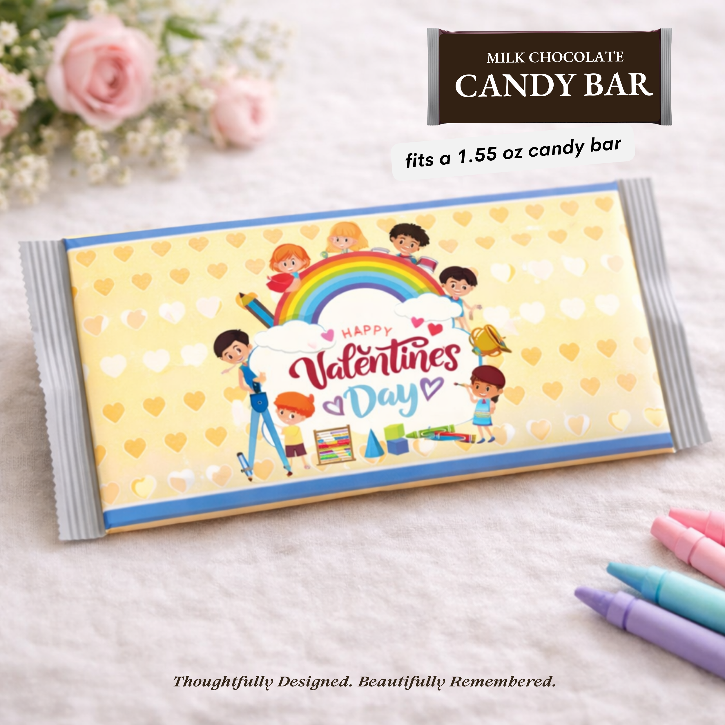 Kids Valentine Candy Bar Wrapper Printable – Classroom Valentine's Treat Wrap for 1.55 oz Chocolate Bars – Happy Valentine’s Day Gift