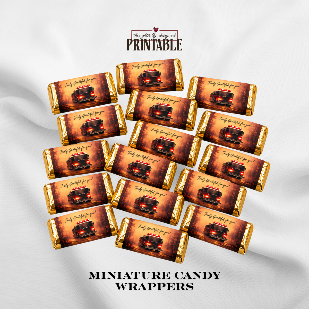 Firefighter Thank You Treats | Printable Mini Candy Bar Wrappers for Fire Department Appreciation