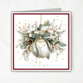Printable Christmas Card | Sage Green Bow Ornament & White Magnolia Florals | Elegant Watercolor Square Holiday Greeting Card