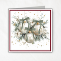 Printable Christmas Card | Sage Green Bows & Ivory Ornaments | White Winter Florals | Elegant Watercolor Square Holiday Greeting Card