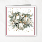 Printable Christmas Card | Sage Green Bows & Ivory Ornaments | White Winter Florals | Elegant Watercolor Square Holiday Greeting Card