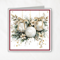 Watercolor Christmas Card Printable | White Ornaments & Winter Florals | Elegant Holiday Greeting Card