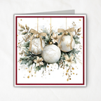 Watercolor Christmas Card Printable | White Ornaments & Winter Florals | Elegant Holiday Greeting Card