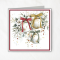 Printable Christmas Card | Red Gold & Sage Green Bow Ornaments | Elegant Watercolor Floral Square Holiday Greeting Card