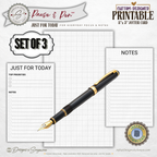 3x5 Jotter Card Printable Set of 3 – Just for Today, Notes & Grid Cards for Daily Focus – Pause & Pen™ Printable Stationery