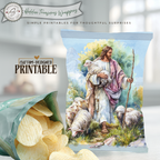 Good Shepherd Printable Chip Bag Wrapper – Christian Easter Treat Bag, Jesus with Lamb – Christian Church Party Favor,  Faith Gift