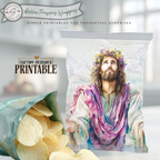 Floral Crown Jesus Printable Chip Bag Wrapper – Christian Easter Treat Bag, Faith Gift Favor, Religious Party Snack Wrapper