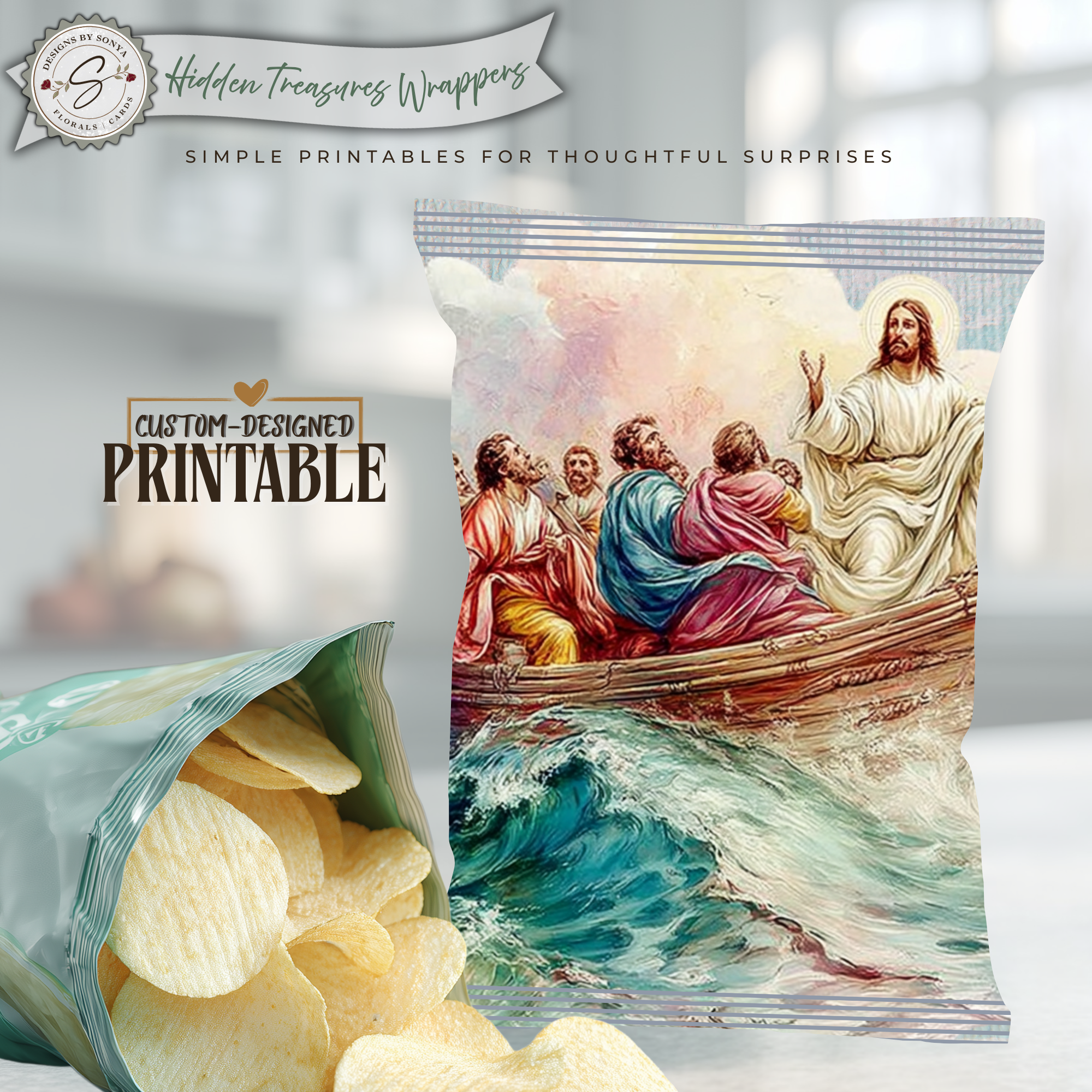 Jesus Teaching from the Boat Printable Chip Bag Wrapper – Christian Easter Basket Treat, Faith Gift, Religious Church Party Favor