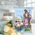 Jesus with Sheep, Good Shepherd Printable Chip Bag Wrapper – Christian Easter Basket Treat – Christian Church Party Favor,  Faith Gift