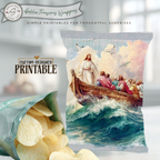 Religious Easter Basket Treat, Jesus Teaching from the Boat Printable Chip Bag Wrapper – Christian Church Party Favor,  Faith Gift