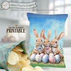 Easter Bunny Chip Bag Wrapper Printable, Rabbit Watercolor DIY Basket Gift, Classroom Party Favor, Teacher & Kids Easter Treat