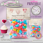 Vintage Hearts & Lace Printable Valentine Candy Treat Bag Topper – Classroom Party Favors, Teachers, Friends,  Neighbors – 4"x2" Folded