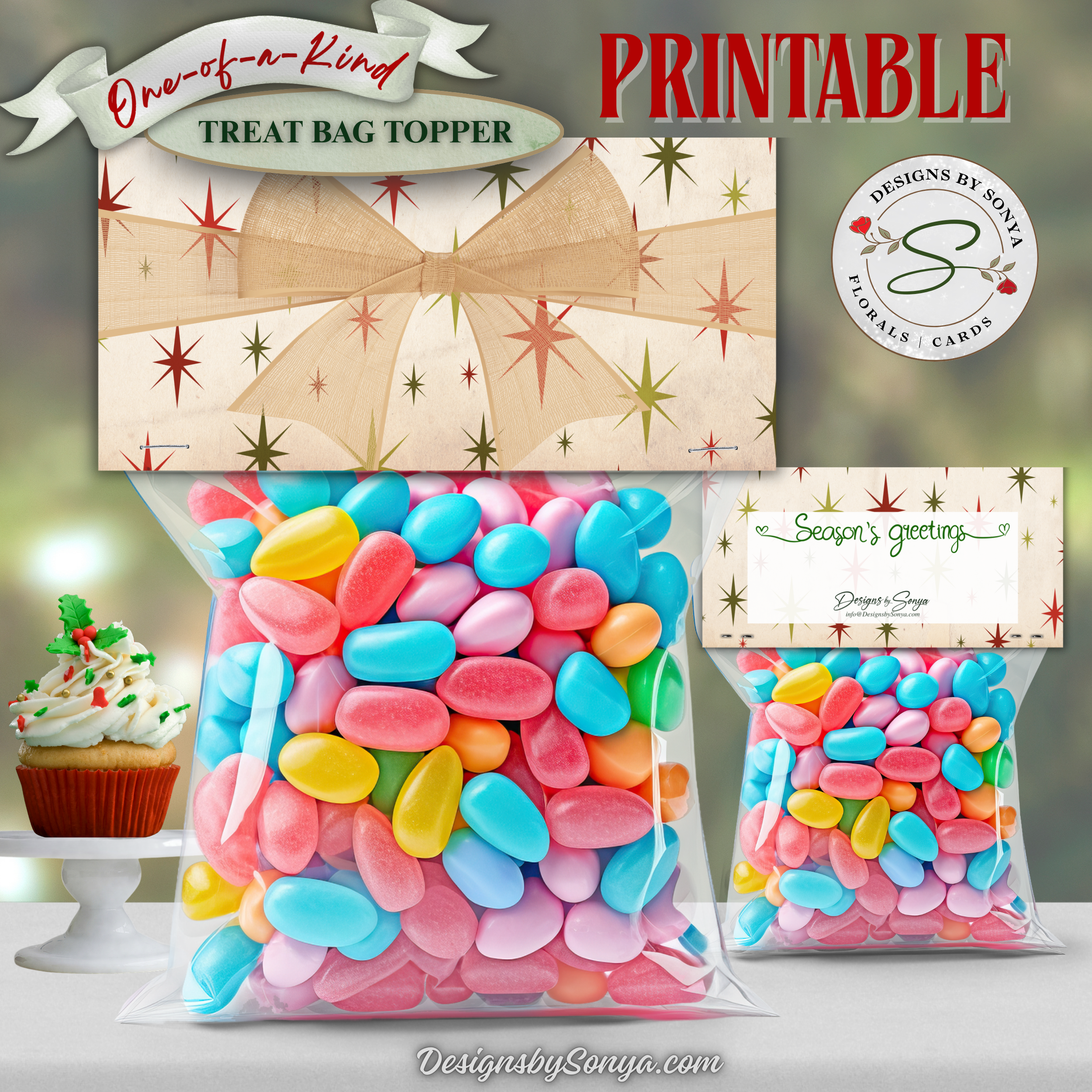 One-of-a-Kind Treat Bag Topper with Retro Star Bow Design
Festive printable treat bag topper featuring vintage-inspired holiday stars and a neutral bow design, perfect for Christmas party favors, candy bags, or small holiday gifts.