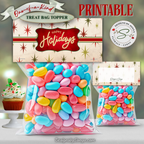 Happy Holidays Topper Front & Back
Retro starburst cream topper with red “Happy Holidays” label and green stripe; shown on filled treat bags with matching back panel; instant download, 4x2 inches after folding; ideal for holiday candy or cookie favors.