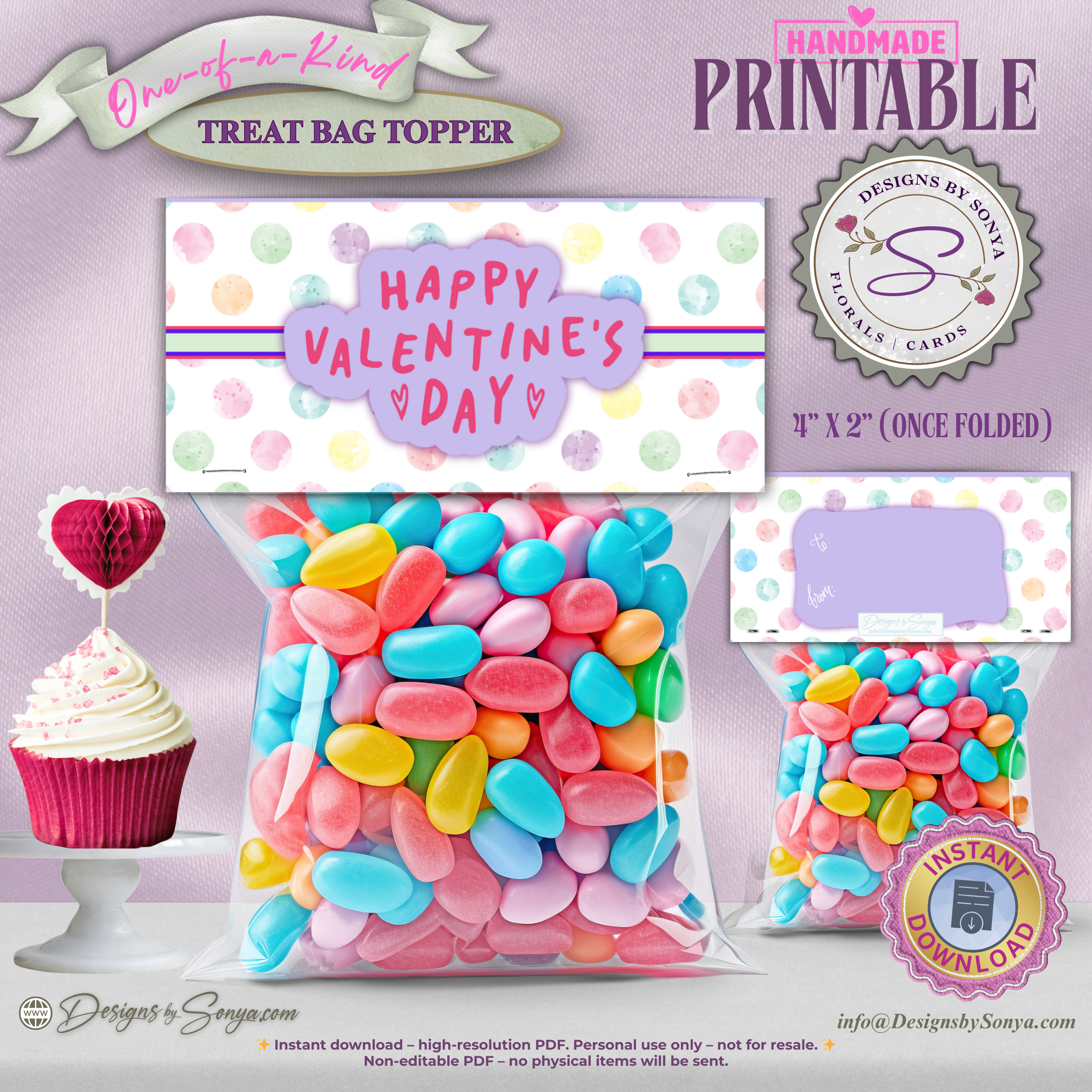 Printable Valentine’s Day Treat Bag Topper – Cute Pastel Heart Design – DIY Classroom Candy Bag Label for Kids, Teachers & Party Favors