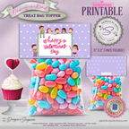 Kids Valentine Treat Bag Topper Printable – Cute Classroom Favor DIY Snack Bag Label – Easy Valentine Party Gift for Teachers & Students