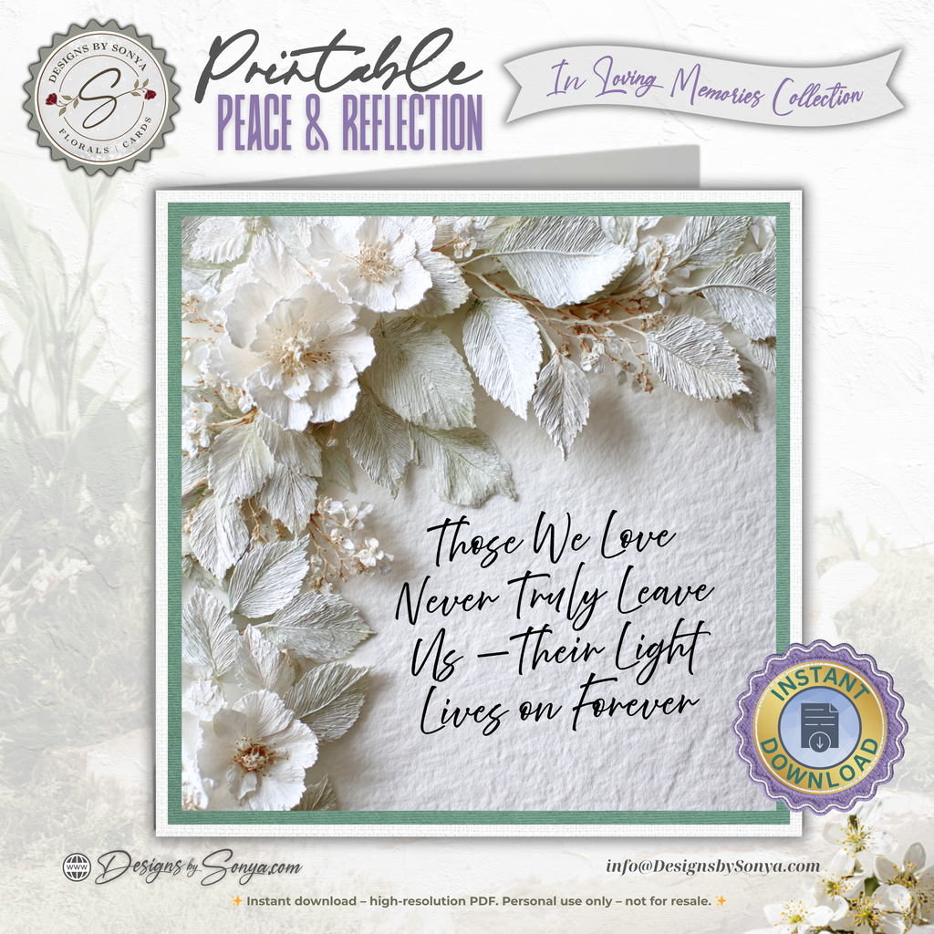 Printable Sympathy Card • In Loving Memory • Square Format 5.5” Card • Bonus Envelope Liner • Custom Message Insert • Instant Download PDF