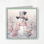 Printable Pink Snowman Christmas Card | Square Floral Holiday Card | 5.5” Square | Envelope Liner | Instant Download | Pastel Winter Note Card
