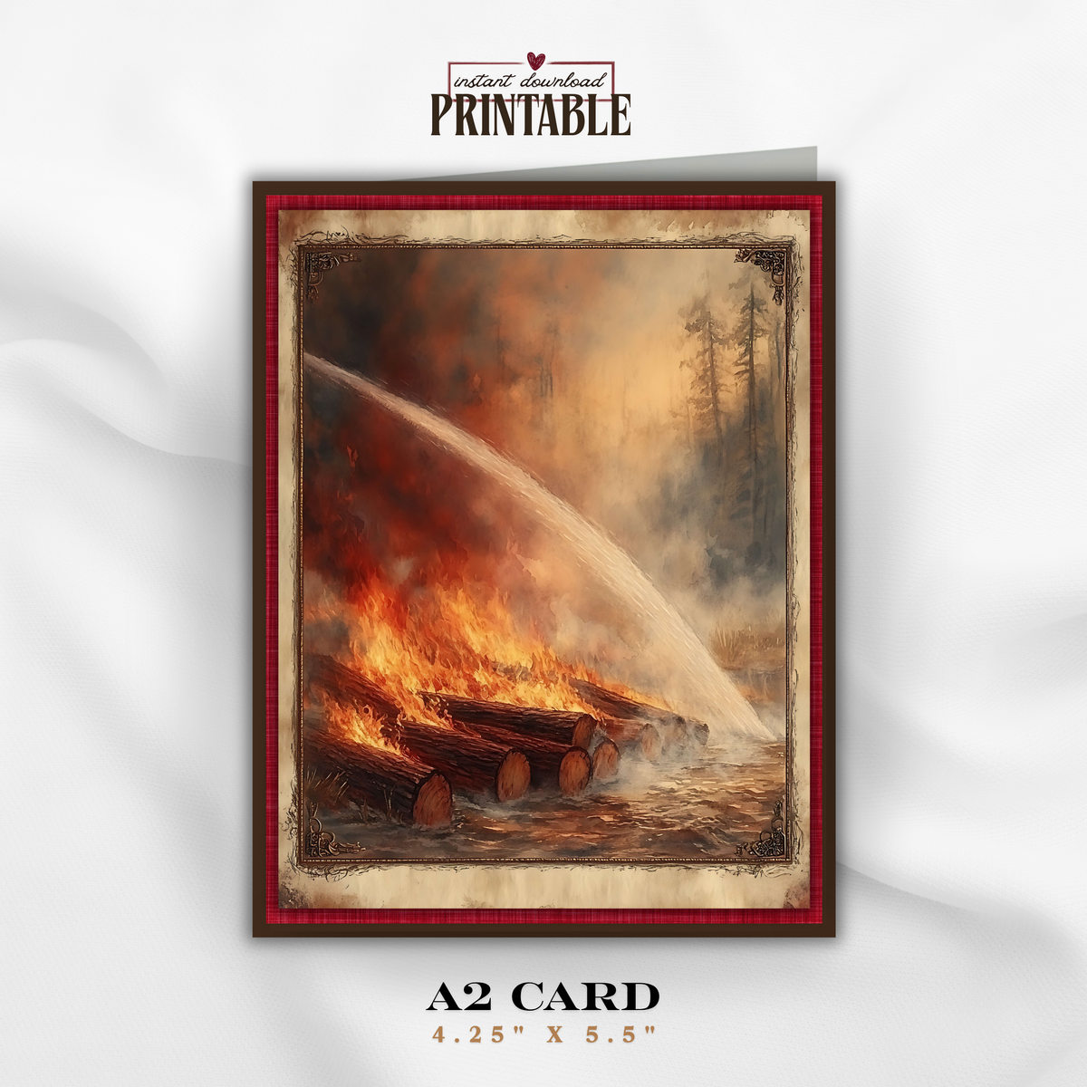 Printable Wildfire Firefighter Thank You Card | A2 Wildland Firefighter Appreciation Card | Fire Crew & First Responder Card