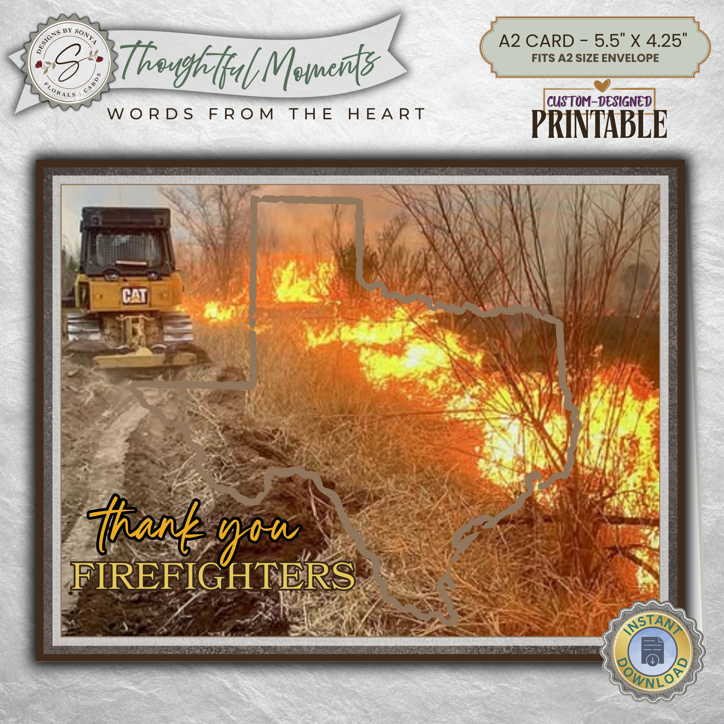 Texas Wildfire Thank You Card Printable for Firefighters and First Responders
