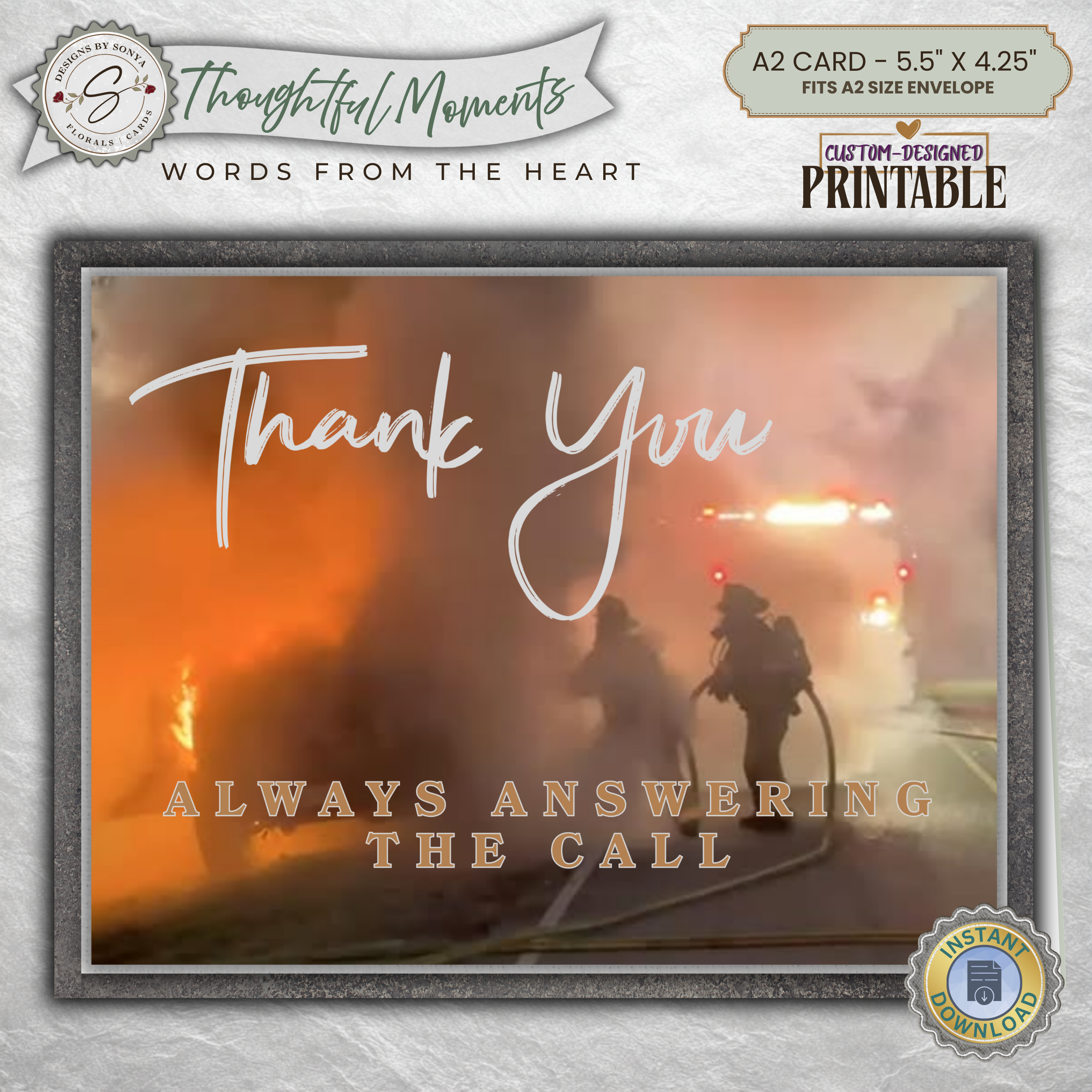 Printable First Responder Thank You Card, A2 Folded Appreciation Card, Always Answering the Call for Firefighters, EMT & Police