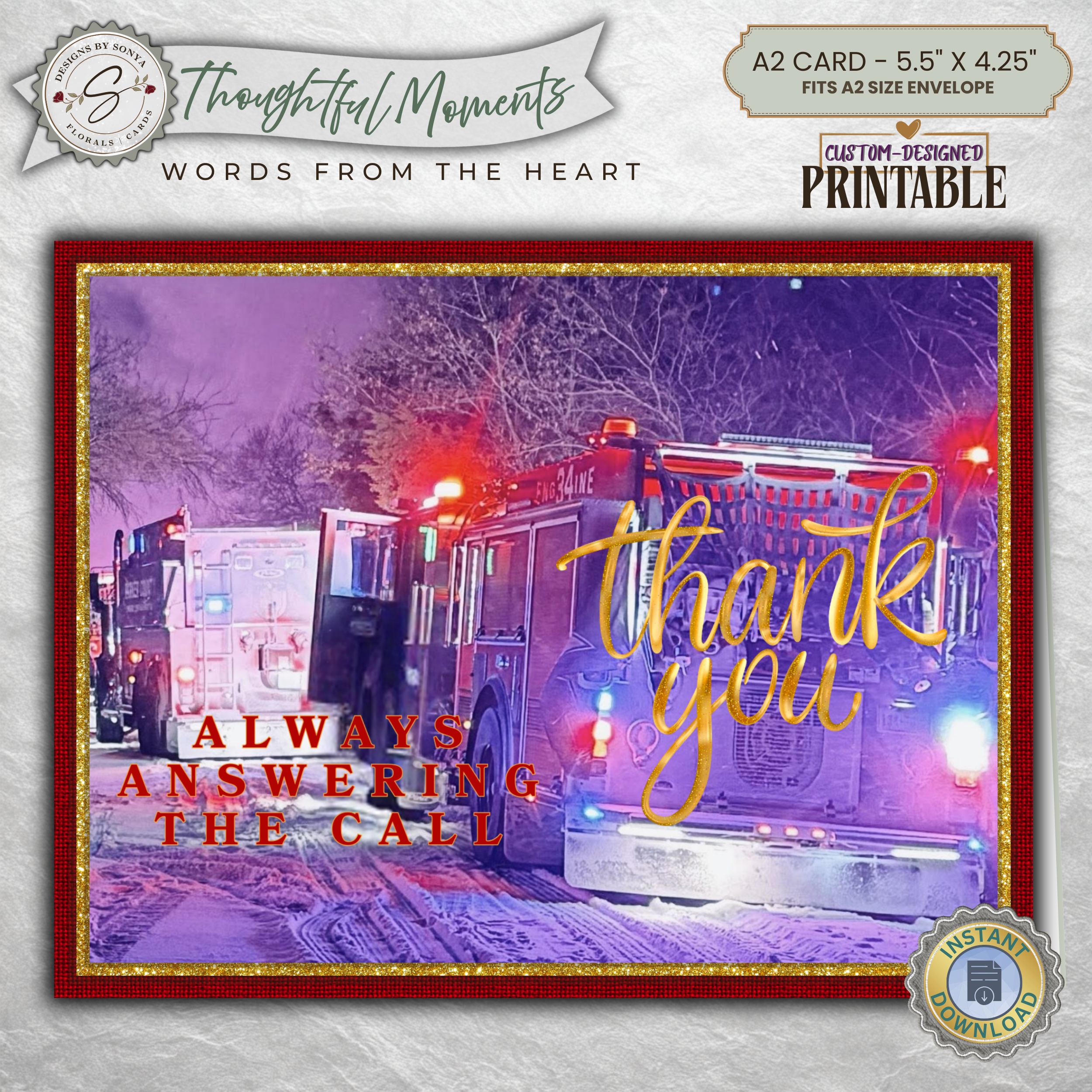 First Responder Thank You Card Printable, A2 Folded Card, Always Answering the Call Appreciation Card for Firefighters EMT Police