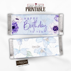 Printable Happy Birthday Candy Bar Wrapper, Blue & Purple Floral 1.55 oz Chocolate Bar Wrap, Birthday Gift for Her, Mom, Grandma & Friend
