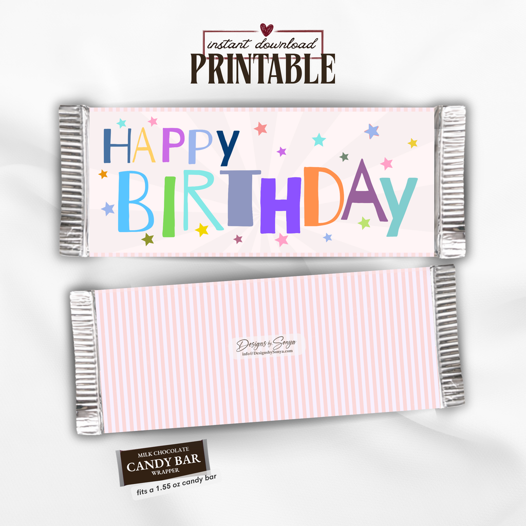 Printable Birthday Candy Bar Wrapper | Kids Birthday Party Favor | 1.55 oz Chocolate Bar (Copy)